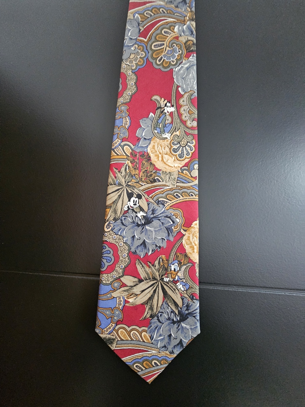 Disney Red Floral Paisley Tie with Blue and Tan Accents
